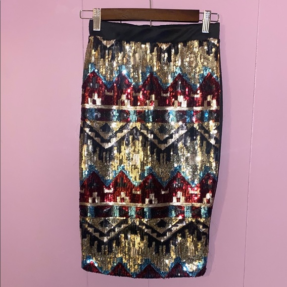Sequin Patterned Skirt - Multicolor - Picture 1 of 2